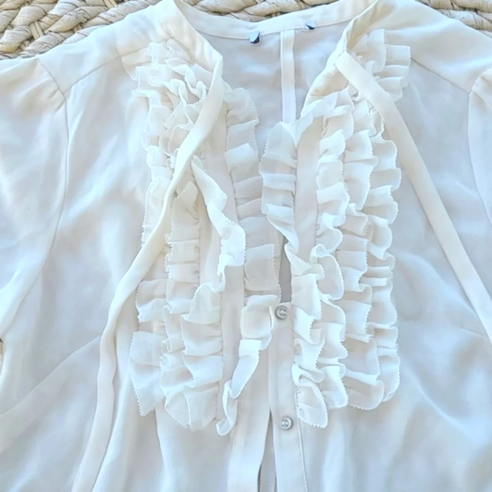 Cream Ruffled Bib Collar Button Down Top - Picture 5 of 10